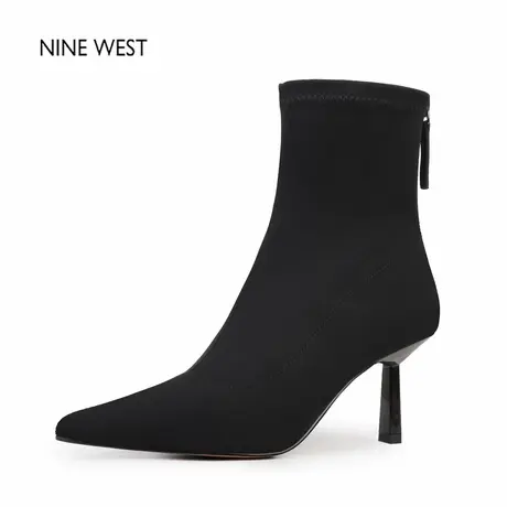 奥莱专供Nine West/玖熙法式复古尖头弹力瘦瘦靴高跟短靴好看靴子图片