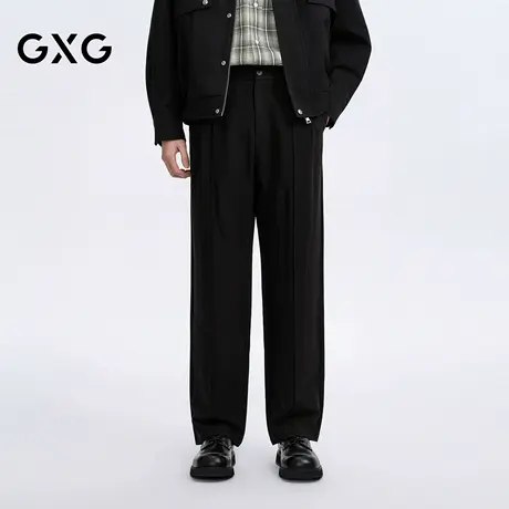 GXG男装 宽松直筒西裤立体切线黑色长裤通勤休闲裤 26年春季新品商品大图