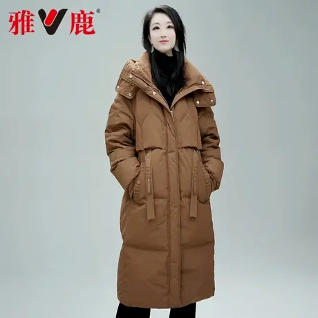 雅鹿羽绒服女2025年冬季新款韩系温柔连帽加厚中长款白鸭绒外套图片