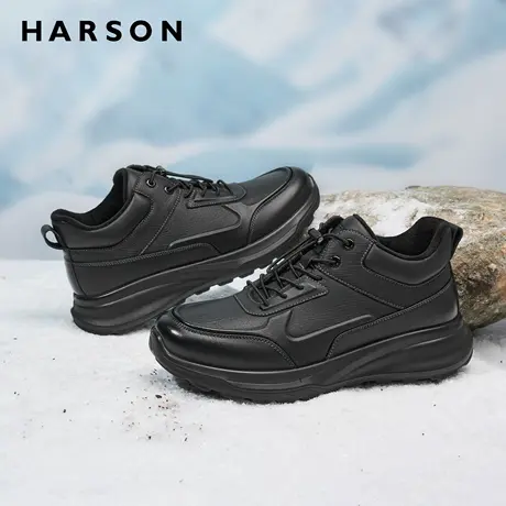 哈森冬季加绒男鞋商务休闲男士皮鞋东北户外棉鞋男真皮雪地棉靴子图片