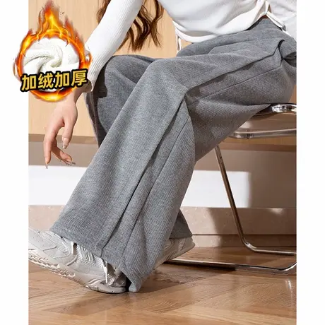 唐狮秋冬新款休闲裤女加绒加厚保暖宽松直筒阔腿流行灰裤子WTD图片