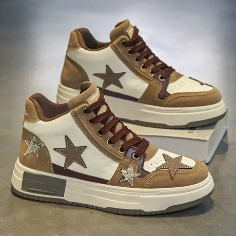 高帮男鞋秋冬季潮流百搭星星板鞋青少年中帮运动休闲潮鞋2023新款商品大图