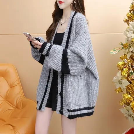 宽松慵懒风毛衣开衫女2023新款秋冬季时尚洋气网红设计感针织外套商品大图