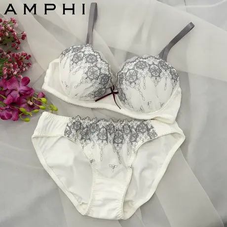 amphi华歌尔旗下日系蕾丝少女刺绣文胸内裤套装AB0329图片