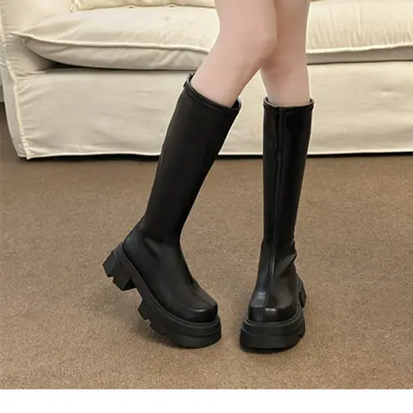 不过膝长靴女2023秋冬爆款后拉链粗跟圆头厚底高筒靴女加绒骑士靴商品大图