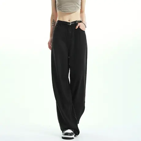 yep高腰黑色牛仔裤宽松长裤加长拖地裤23新款直筒阔腿裤显瘦复古商品大图