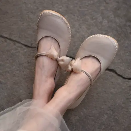 Artmu阿木原创森女文艺平底单鞋女真皮蝴蝶结玛丽珍鞋豆豆鞋新款商品大图