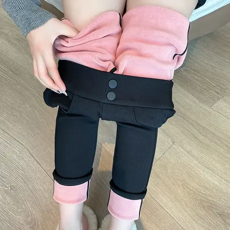 黑色外穿加绒鲨鱼裤女2023冬季新款高腰提臀打底口袋瑜伽芭比裤子图片