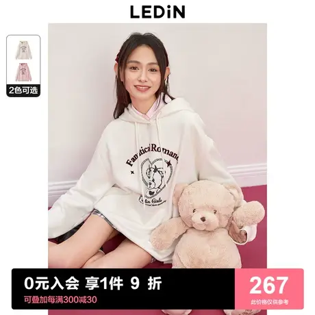 [预]乐町oversize绒感针织卫衣小熊印花上衣2023秋冬新款连帽卫衣图片