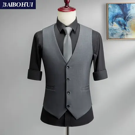 春秋季灰色西装马甲男士韩版修身商务职业上班正装马夹男背心坎肩商品大图