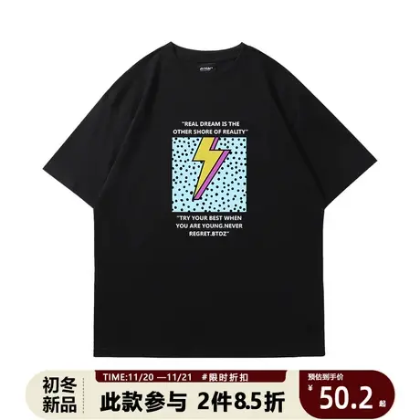 欧美风潮牌潮流短袖黑色T恤衫波点闪电休闲百搭嘻哈纯棉chic情侣t商品大图