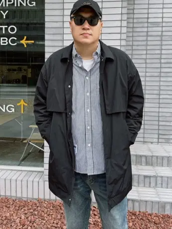 大依无忧秋款大码男装日系翻领加肥加大男士中长商务休闲风衣外套商品大图