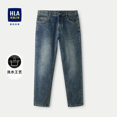 HLA/海澜之家五袋款牛仔裤23秋季洗水宽松中腰小脚弹力裤子男图片