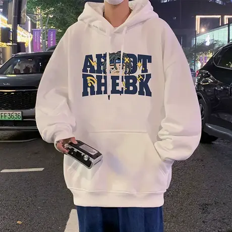 潮牌连帽卫衣男春秋季纯棉宽松2024新款外套男装上衣美式重磅帽衫商品大图