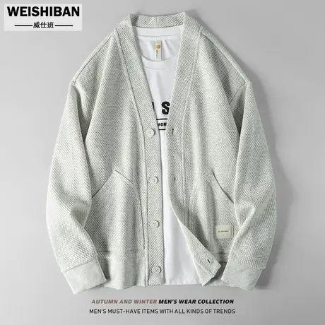 早秋V领单排扣定制面料卫衣开衫男2023春秋季男士宽松港风ins外套图片