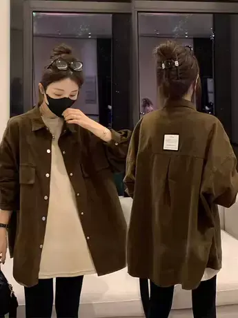 休闲宽松慵懒风衬衫女秋季百搭上衣开衫韩版时尚洋气工装衬衣外套商品大图