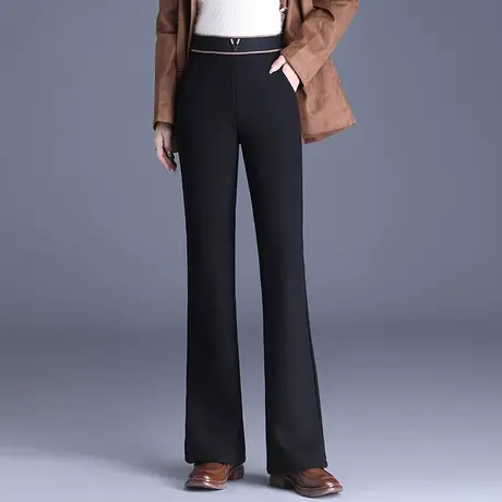 时尚微喇裤加绒休闲裤厚款高腰显瘦长裤女秋冬季2023新款气质裤子图片