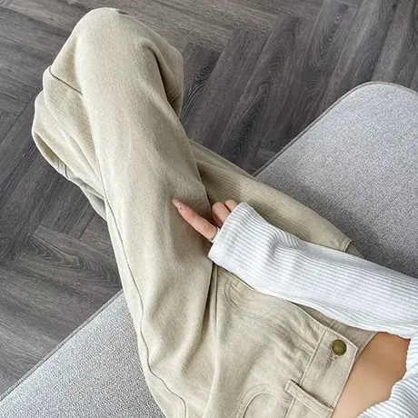 阔腿牛仔裤女春秋季新品宽松垂感高腰显瘦浅色女裤子拖地直筒长裤商品大图