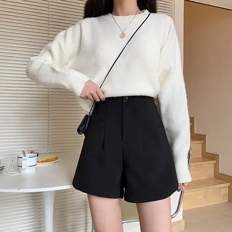 西装黑色短裤女夏季打底外穿显瘦小个子白色裤子失踪辣妹高腰热裤商品大图