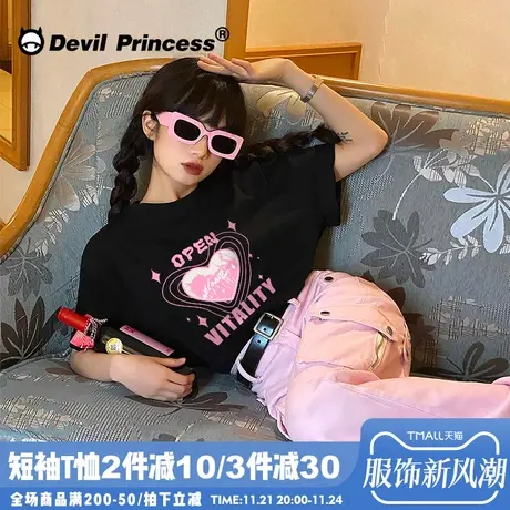 vibe甜酷风高街T恤女短袖2024夏季百搭黑色韩版oversize上衣ins潮商品大图