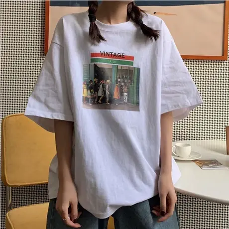 纯棉短袖t恤女夏装潮韩版宽松半截袖原宿风ulzzang百搭闺蜜装上衣商品大图