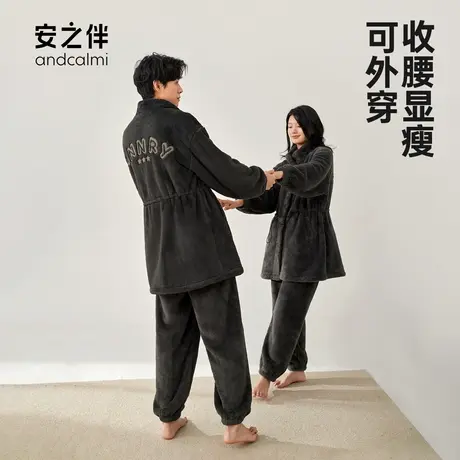 安之伴加厚珊瑚绒睡衣情侣秋冬季女保暖套装休闲可外穿男士家居服商品大图