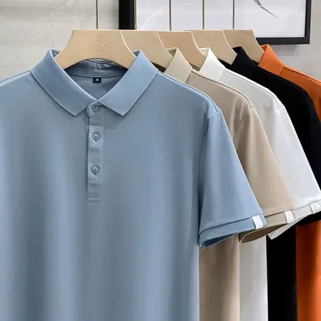 2023夏季新款净色莫迪兰色POLO衫翻领珠地棉短袖男士休闲保罗上衣图片