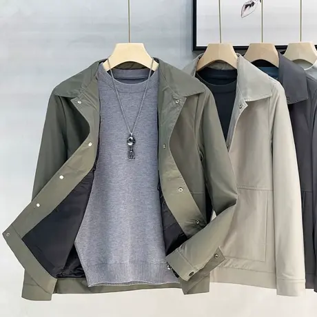 秋装新款薄款抗皱短款商务休闲夹克男休闲翻领春秋夹克衫男士外套图片