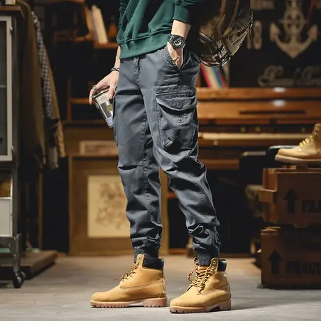 男士休闲裤2022新款冬季宽松束脚工装休闲裤男生拼接束脚裤休闲裤商品大图