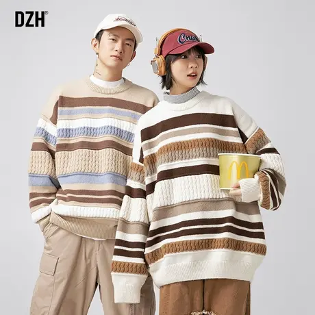 情侣撞色条纹毛衣男冬季内搭打底衫保暖线衣针织衫2024新款情侣装商品大图