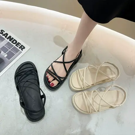 凉鞋女2023年新款夏季配裙子女士罗马鞋时尚外穿搭时装平底爆款的商品大图