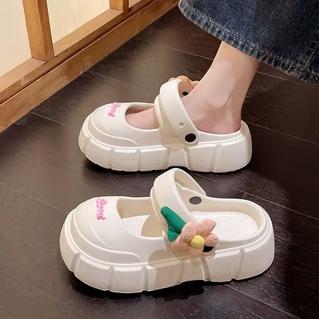 2025新款厚底踩屎感沙滩包头凉拖鞋女夏季防滑可爱小花洞洞鞋外穿图片