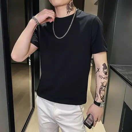 纯色短袖男士t恤黑色纯棉半袖打底衫男潮2022夏季新款潮牌体恤衫商品大图