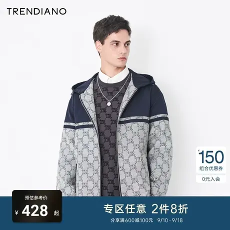 TRENDIANO官方潮牌秋季男装高街复古TR字母提花连帽休闲风衣外套商品大图