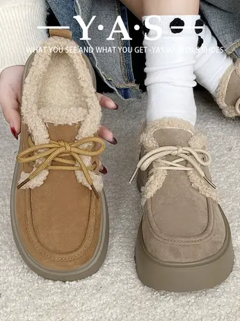 复古勃肯鞋女2023年秋冬新款厚底加绒加厚豆豆棉鞋保暖羊羔毛毛鞋商品大图