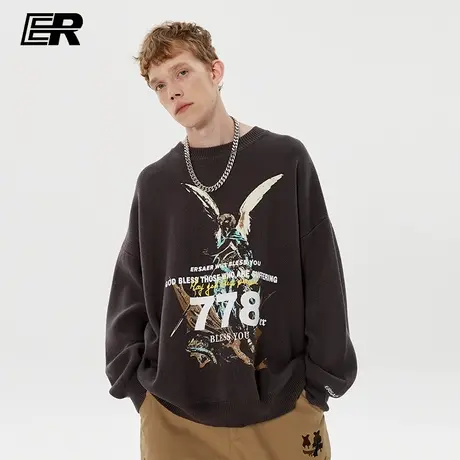 ！ER778系列趣味天使针织衫秋冬季美式复古潮牌宽松情侣毛衣外套商品大图