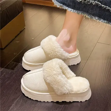 毛毛拖鞋女外穿2023年新款秋冬厚底雪地靴居家街头加绒包头半拖鞋商品大图