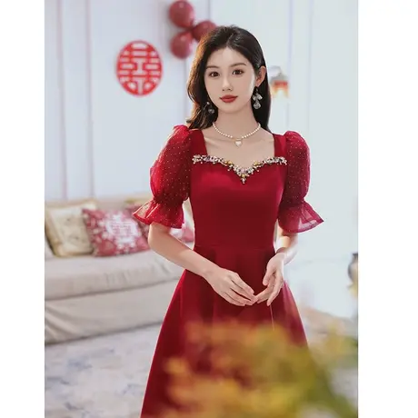 敬酒服2023新款新娘女夏季法式高级感订婚礼服红色连衣裙平时可穿商品大图