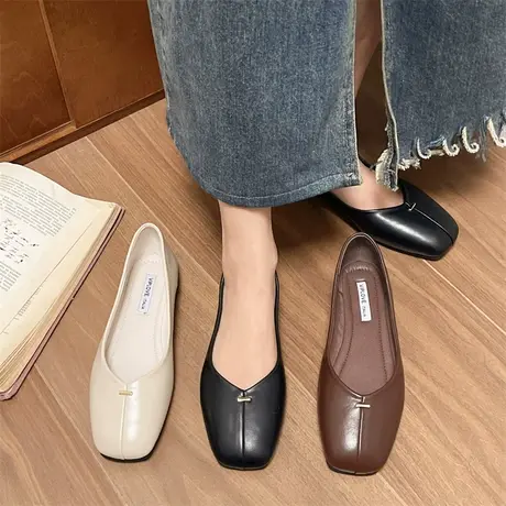 复古豆豆鞋女2024年新款春秋平底配裙子晚晚鞋一脚蹬轻便小众单鞋图片