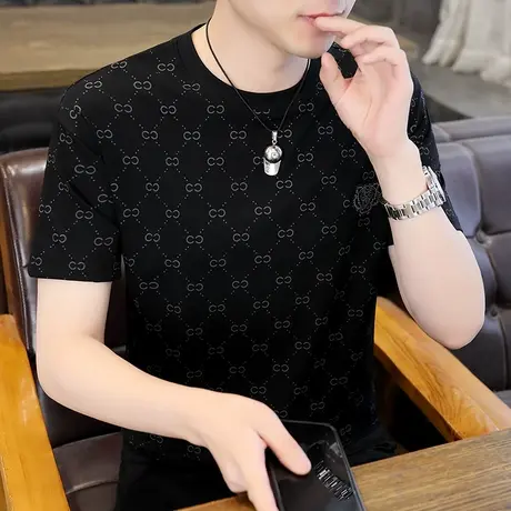 美式260g重磅冰丝短袖t恤男圆领宽松百搭男士纯白色超大码打底衫商品大图