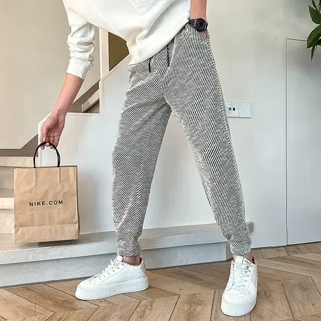 设计感潮牌休闲裤男春季高级感条纹运动裤潮流百搭哈伦束脚卫裤商品大图