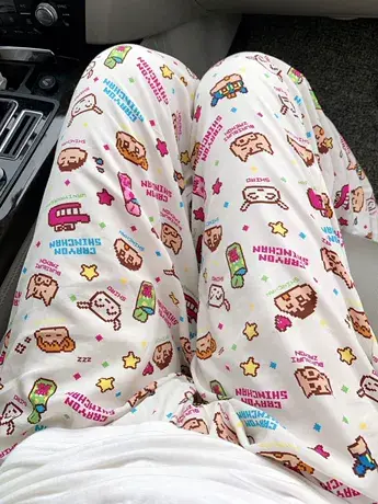 孙怡同款蜡笔小新防蚊裤成人卡通棉绸睡裤防蚊裤装家居裤女夏薄款商品大图