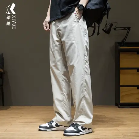 希越浅色休闲裤男2024春夏新款弹力抗皱阔腿工装裤宽松大码长裤子商品大图