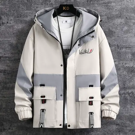 夹克男春秋装薄款上衣连帽卫衣开衫男装春季拼接外套潮流外穿秋衣商品大图