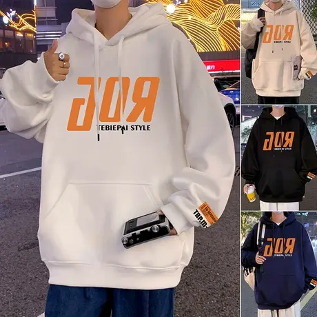 美式高街纯棉连帽卫衣男oversize春秋季新款大码情侣宽松重磅外套商品大图