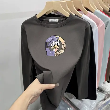 长袖女t恤正肩纯棉春秋打底衫内搭洋气减龄chic上衣甜辣小众设计图片