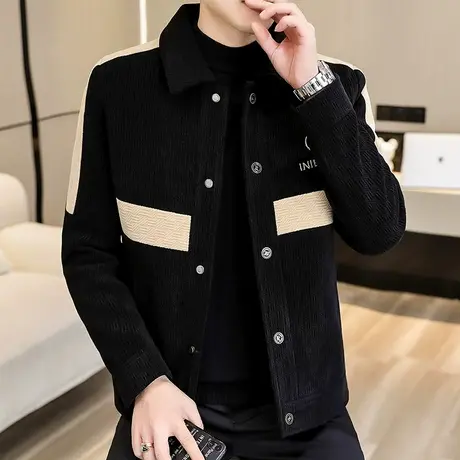 男装夹克秋冬季2022新款韩版高端男士冬装加厚潮牌刺绣灯芯绒外套商品大图