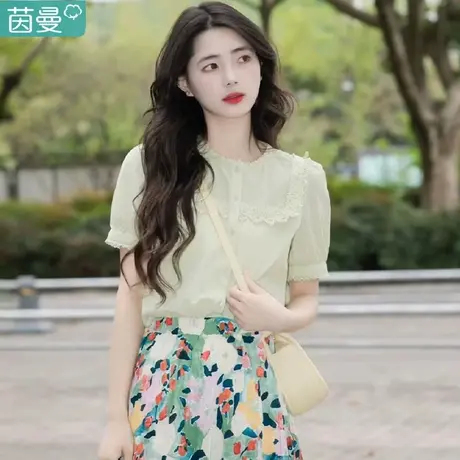 茵曼官方旗舰店短款衬衣2024年新款女款夏天纯棉衬衫法式小上衣图片