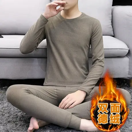 德绒保暖内衣套装秋冬季男士加绒保暖衣服双面磨毛男土秋衣秋裤商品大图