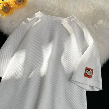 短袖t恤男士夏季冰丝薄款ins潮牌潮流宽松体恤重磅华夫格情侣半袖商品大图